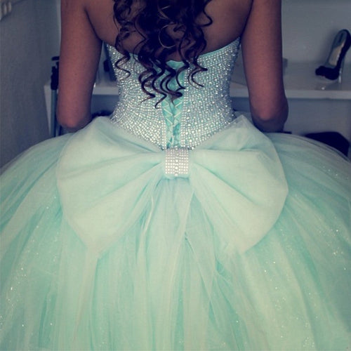 Beading Sweetheart Bow Back Mint Green Quinceanera Dresses Ball Gowns-alinanova