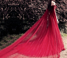 Load image into Gallery viewer, Beading V Neck Off Shoulder Lace Mermaid Evening Dresses Removable Skirt