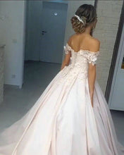 Load image into Gallery viewer, Beautiful Lace Off The Shoulder Ball Gown Satin Wedding Dresses