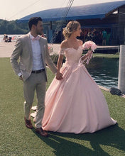 Load image into Gallery viewer, Beautiful Lace Off The Shoulder Ball Gown Satin Wedding Dresses-alinanova