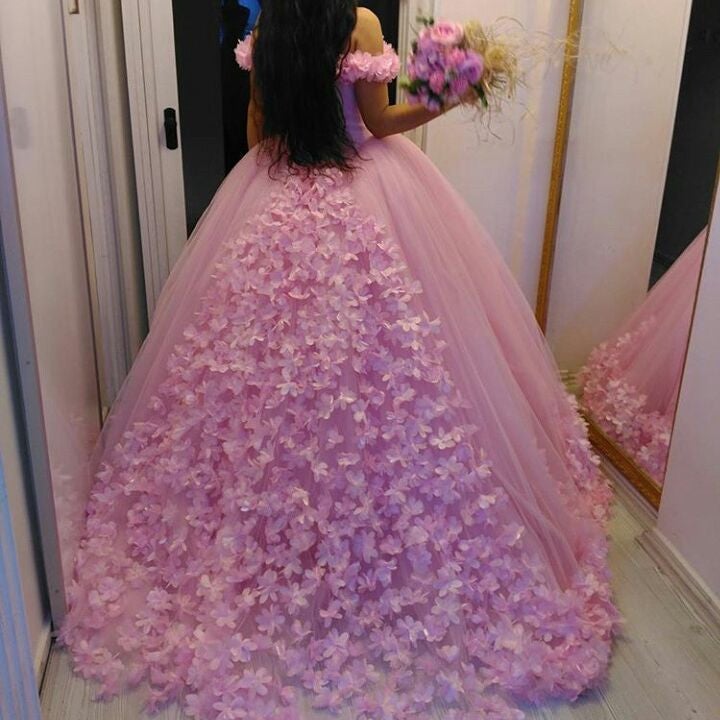 Beautiful Pink Flower Wedding Dresses Ball Gowns Off Shoulder Beautiful Pink Flower Wedding Dresses Ball Gowns Off Shoulder