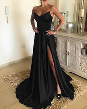 Load image into Gallery viewer, Black Satin Bridesmaid Dresses