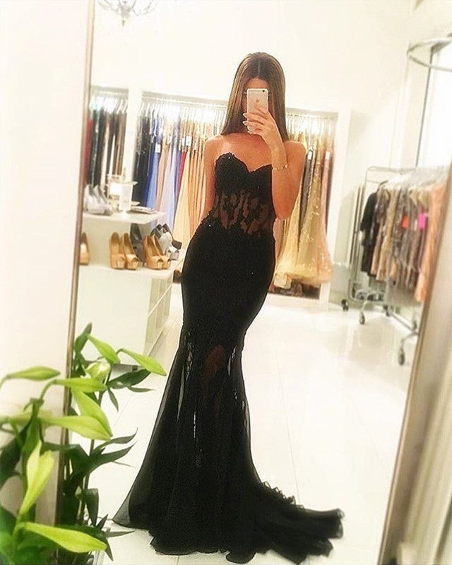 Black Corset Prom Dresses Mermaid Sweetheart Appliques Black Corset Prom Dresses Mermaid Sweetheart Appliques