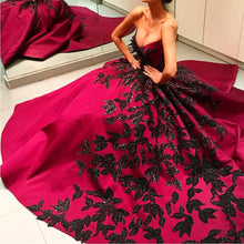 Load image into Gallery viewer, Black Embroidery Beaded Satin Strapless Ball Gowns Couture Evening Dress