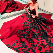 Load image into Gallery viewer, Black Embroidery Beaded Satin Strapless Ball Gowns Couture Evening Dress