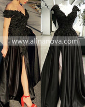 Load image into Gallery viewer, Black Evening Dress Leg Slit