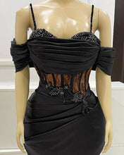 Load image into Gallery viewer, Black Mermaid Corset Prom Dresses Appliques Beaded