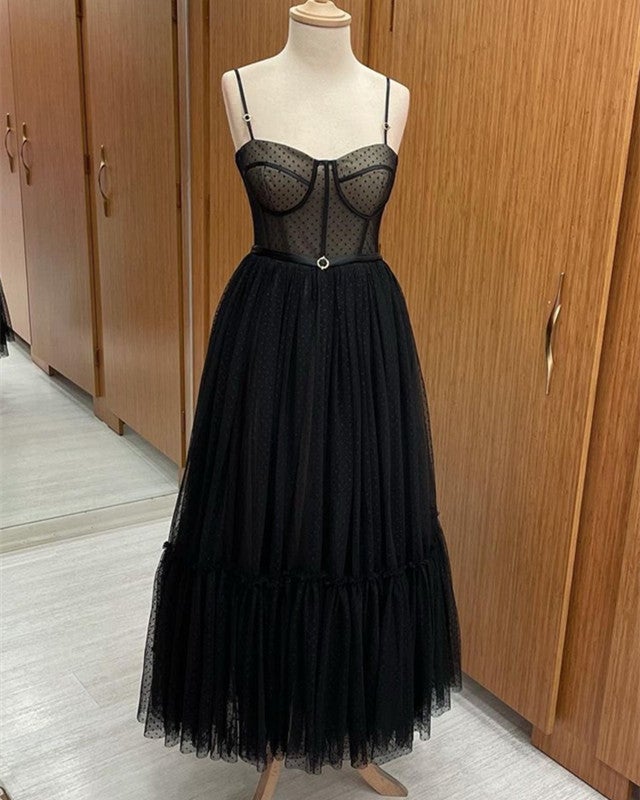 Black Polka Dot Tulle Midi Dresses Black Polka Dot Tulle Midi Dresses
