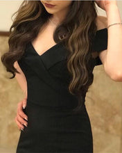 Load image into Gallery viewer, Black Satin Prom Dresses Mermaid Off The Shoulder