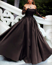 Load image into Gallery viewer, Black Sequin Satin Ball Gown