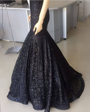 Load image into Gallery viewer, Black Sequin Pattern Prom Dresses Mermaid V-neck