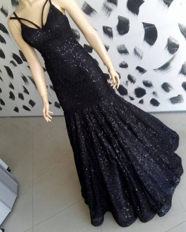 mermaid style dress pattern Black Sequin Pattern Prom Dresses Mermaid V-neck
