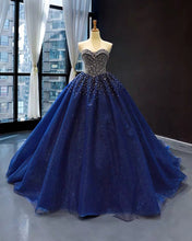 Load image into Gallery viewer, Black Tulle Ball Gown Dresses Sweetheart Beaded