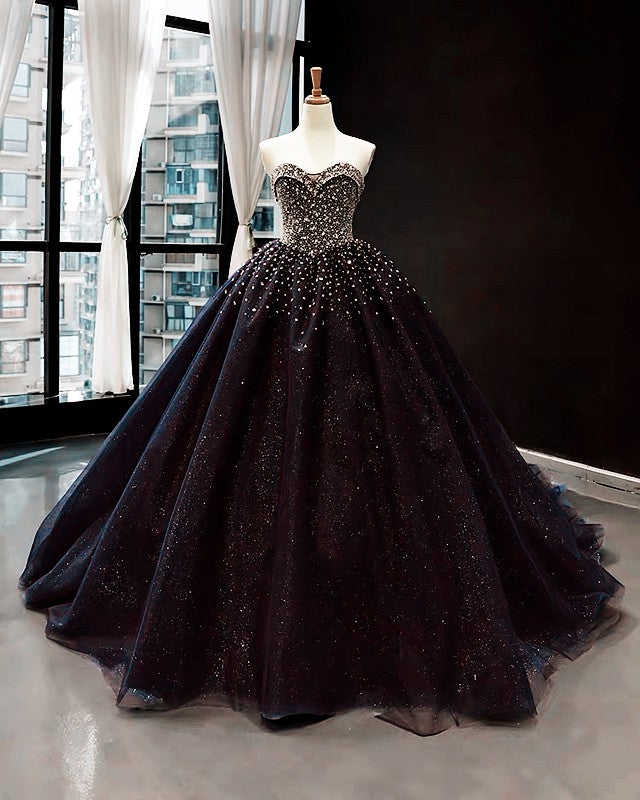 Black Tulle Ball Gown Dresses Sweetheart Beaded alinanova Black Tulle Ball Gown Dresses Sweetheart Beaded alinanova