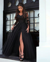 Load image into Gallery viewer, Tulle Formal Dresses Leg Slit Appliques Sleeves