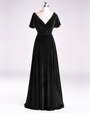 Load image into Gallery viewer, Velvet Bridesmaid Dresses Flutter Sleeves V Neck