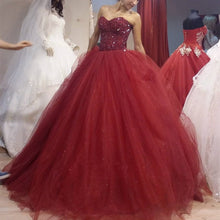 Load image into Gallery viewer, Bling Bling Beading Sweetheart Organza Wedding Dresses Burgundy-alinanova