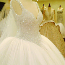 Load image into Gallery viewer, Bling Bling Beading V Neck Organza Ball Gowns Wedding Dress