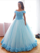 Load image into Gallery viewer, Bling Bling Sequins Beaded Corset Tulle Ball Gowns Flower Wedding Dress Off Shoulder