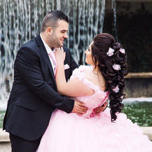 Load image into Gallery viewer, Bling Bling Sequins Beaded Corset Tulle Ball Gowns Flower Wedding Dress Off Shoulder