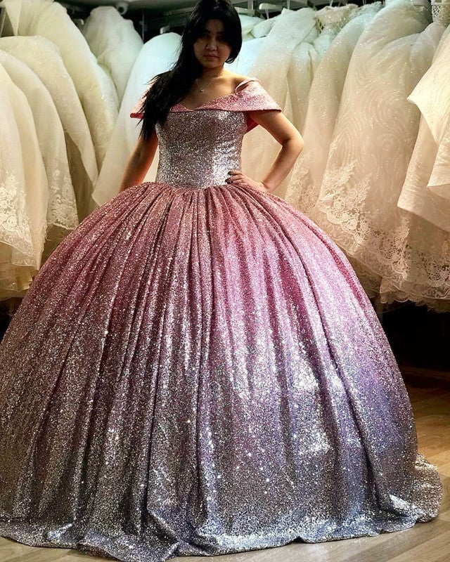 Bling Bling Sequins Off The Shoulder Ball Gowns Quinceanera Dresses Bling Bling Sequins Off The Shoulder Ball Gowns Quinceanera Dresses