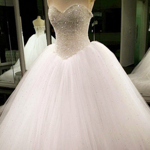 Bling Bling Sweetheart Drop Waist Wedding Princess Dresses Lace Appliques-alinanova