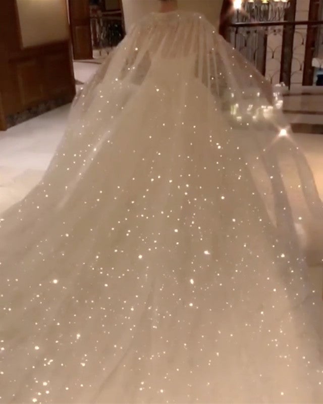 princess bling wedding dresses Princess Wedding Dress Crystal Beaded Illusion Sleeves Lisposa