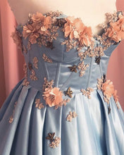 Load image into Gallery viewer, Blue Satin Corset Prom Dresses
