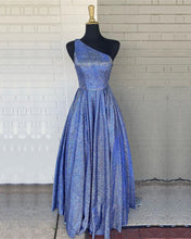 Load image into Gallery viewer, Blue Sparkly One Shoulder Dress