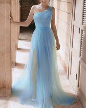 Load image into Gallery viewer, One Shoulder Prom Dresses Blue