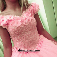 Load image into Gallery viewer, Blush Pink Flower Wedding Dresses Ball Gowns With Sequins Beaded Corset
