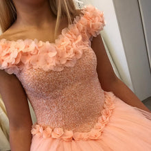 Load image into Gallery viewer, Blush Pink Flower Wedding Dresses Ball Gowns With Sequins Beaded Corset