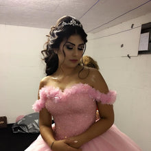 Load image into Gallery viewer, Blush Pink Flower Wedding Dresses Ball Gowns With Sequins Beaded Corset-alinanova