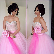 Load image into Gallery viewer, Blush Pink Tulle Ball Gowns Quinceanera Dresses Sequin Beaded Sweetheart