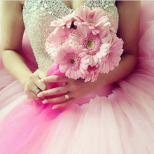 Load image into Gallery viewer, Blush Pink Tulle Ball Gowns Quinceanera Dresses Sequin Beaded Sweetheart