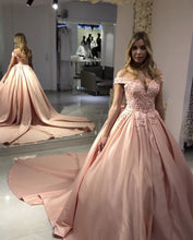 Load image into Gallery viewer, Blush Pink Wedding Dresses Ball Gowns Lace Off Shoulder
