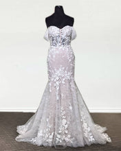 Load image into Gallery viewer, Boho Lace Wedding Dress Mermaid Sweetheart Corset Off Shoulder