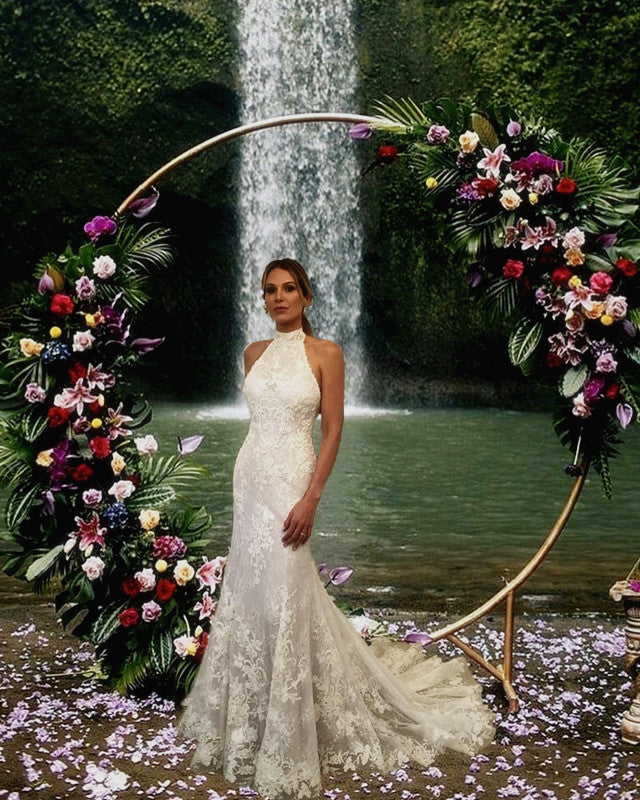 Halter Mermaid Wedding Dress Lace Open Back – alinanova