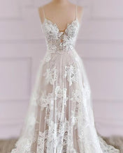 Load image into Gallery viewer, Boho Rustic Wedding Dresses V Neck Lace Embroidery