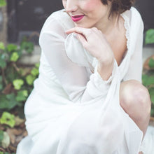 Load image into Gallery viewer, Boho chiffon country wedding dress v neck appliques with puffy sleeves