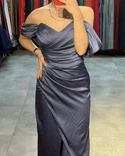 Load image into Gallery viewer, Dusty Blue Midi Soft Satin Dress