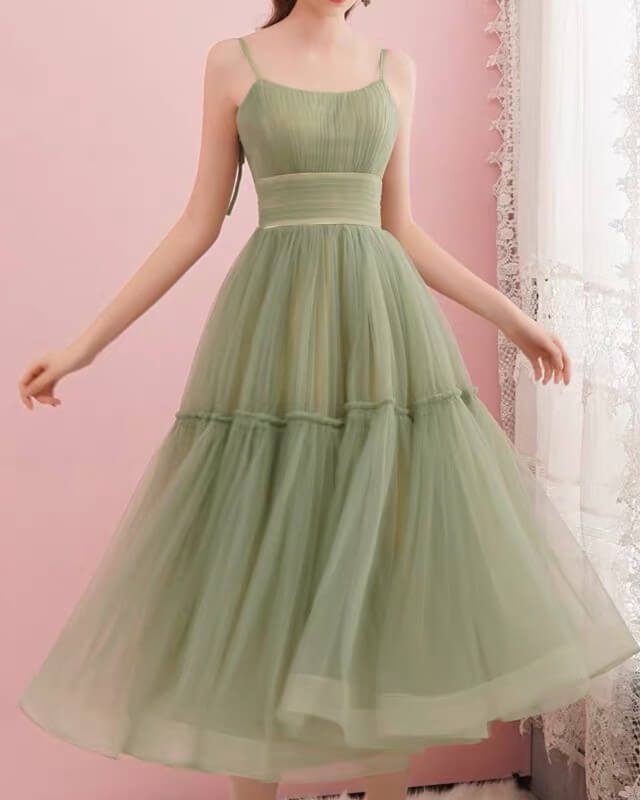 Sage Green Tulle Midi Bridesmaid Dress alinanova Sage Green Tulle Midi Bridesmaid Dress alinanova