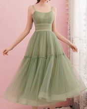Load image into Gallery viewer, A-line Sage Green Tulle Midi Dress