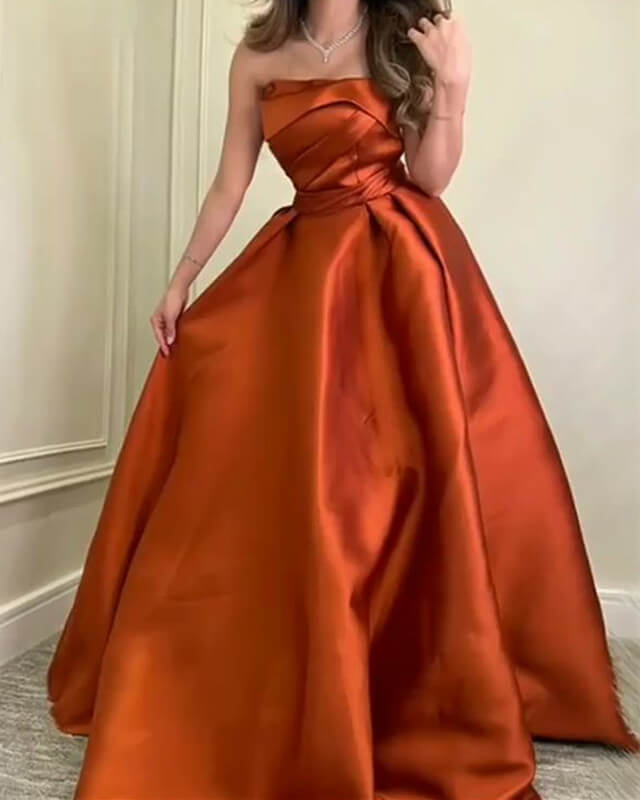 Burnt Orange Satin Strapless Dress Burnt Orange Satin Strapless Dress