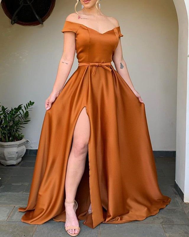 Sexy Bridesmaid Dresses Side Split Satin Off Shoulder Sexy Bridesmaid Dresses Side Split Satin Off Shoulder