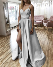Load image into Gallery viewer, Silver Bridesmaid Dresses Satin