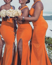 Load image into Gallery viewer, Mermaid One Shoulder Bridesmaid Dresses Satin Split
