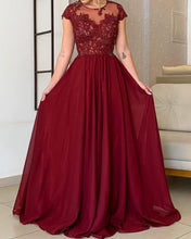 Load image into Gallery viewer, Modest Bridesmaid Dresses Chiffon Cap Sleeves Lace Appliques
