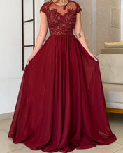 Load image into Gallery viewer, Modest Bridesmaid Dresses Chiffon Cap Sleeves Lace Appliques