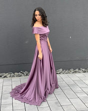 Load image into Gallery viewer, A-line Off The Shoulder Satin Bridesmaid Dresses Lace Edge-alinanova